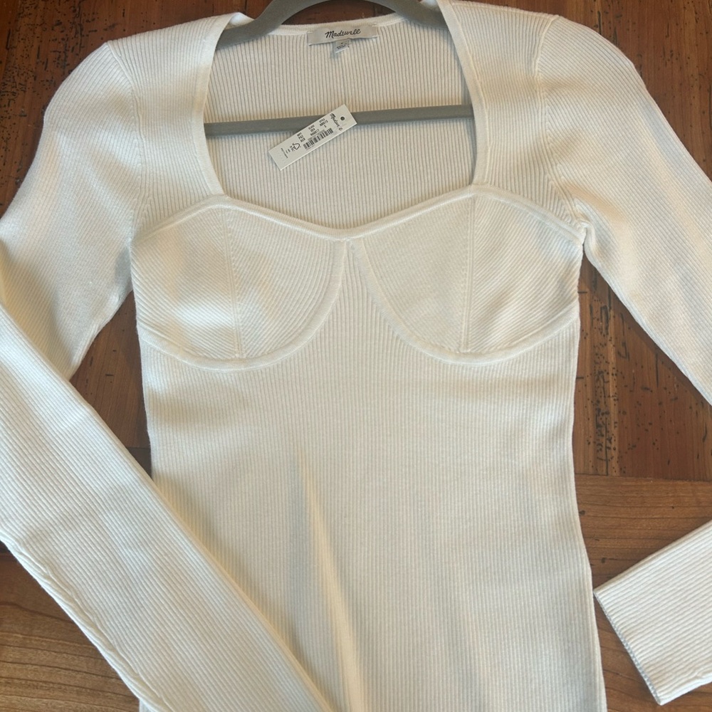 Brand new with tags Madewell White Long Sleeve Ribbed Top corset style